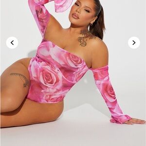 Pink Floral Off-Shoulder Bodysuit